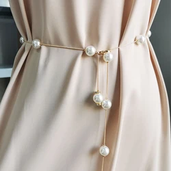 Elegant Pearl & Metal Adjustable Women's Chain Belt - Gold/Silver (GD)