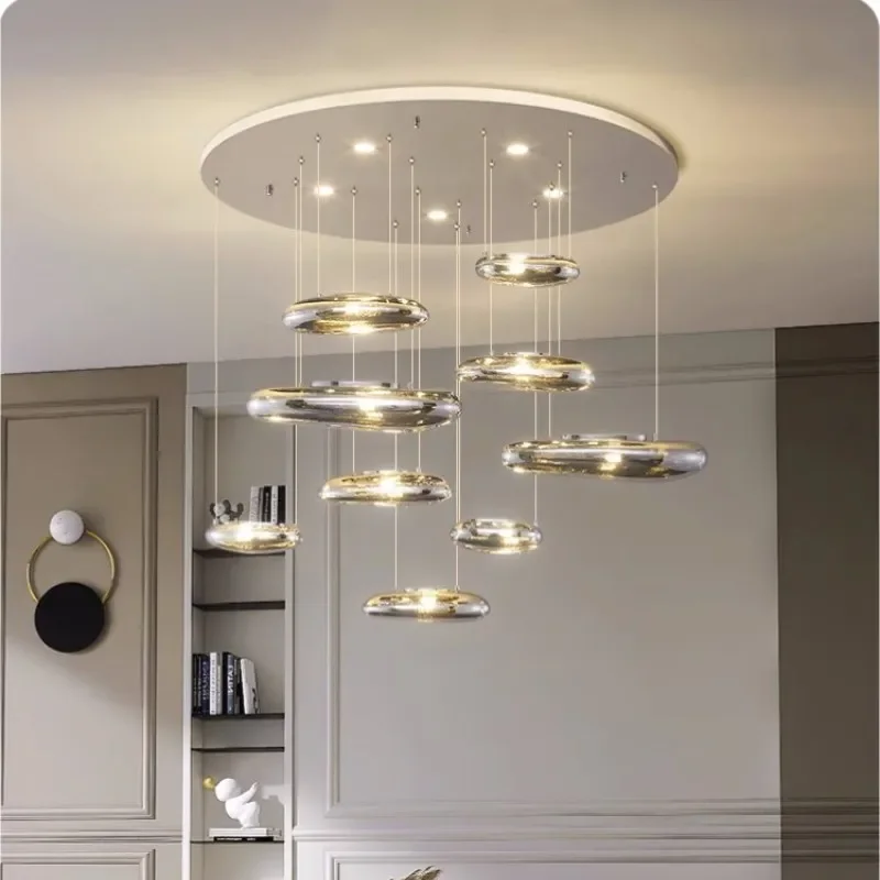 

Modern Luxury Chrome Led Ceiling Chandelier Living Room Lustre Cobblestone Led Pendant Lights Steel Led Luminarias Fixtures