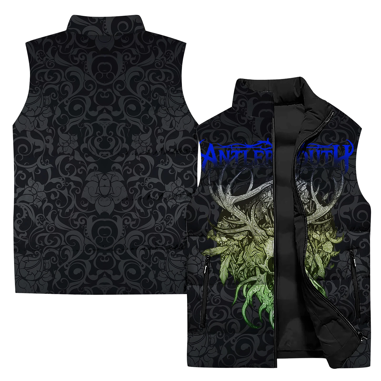 thumbnail image 1 of Chaleco térmico de algodón de invierno para hombre, chaleco con estampado abstracto de plumas, chaquetas para hombre, chaqueta informal holgada, ropa para hombre, chalecos 2024, 1 of 5