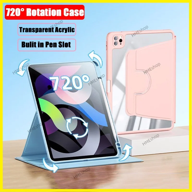 

360° Rotation with Pencil Holder Cover for IPad Air 5 4 3 2 1 10th Pro 11 2022 10.5 9.7 2018 6th 5th 10.2 9th 8th 7th Mini 6 5