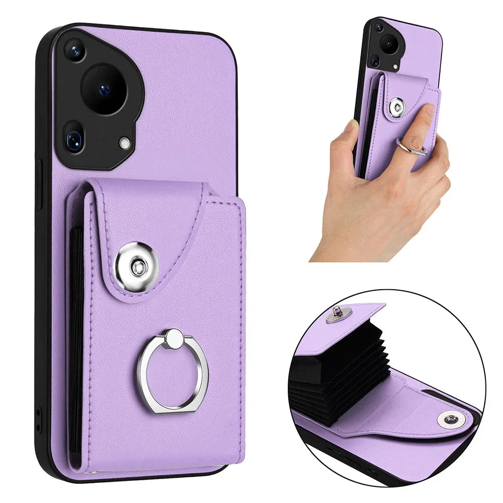 Elegant Ring Vertical Leather Card Holder Wallet Case Cover
