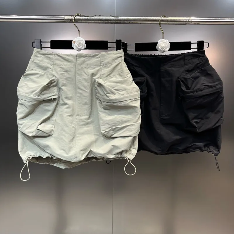 

2024 Summer New Arrival Safari Style Big Pockets Drawstring Short Mini Skirt All-match Women GK051
