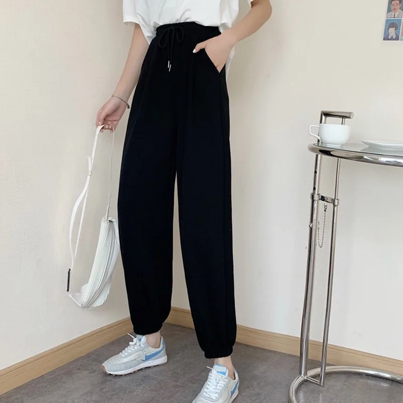 Autumn and winter women's high waisted sports pants, loose and casual small leg pants, pure cotton fashionable sports pants