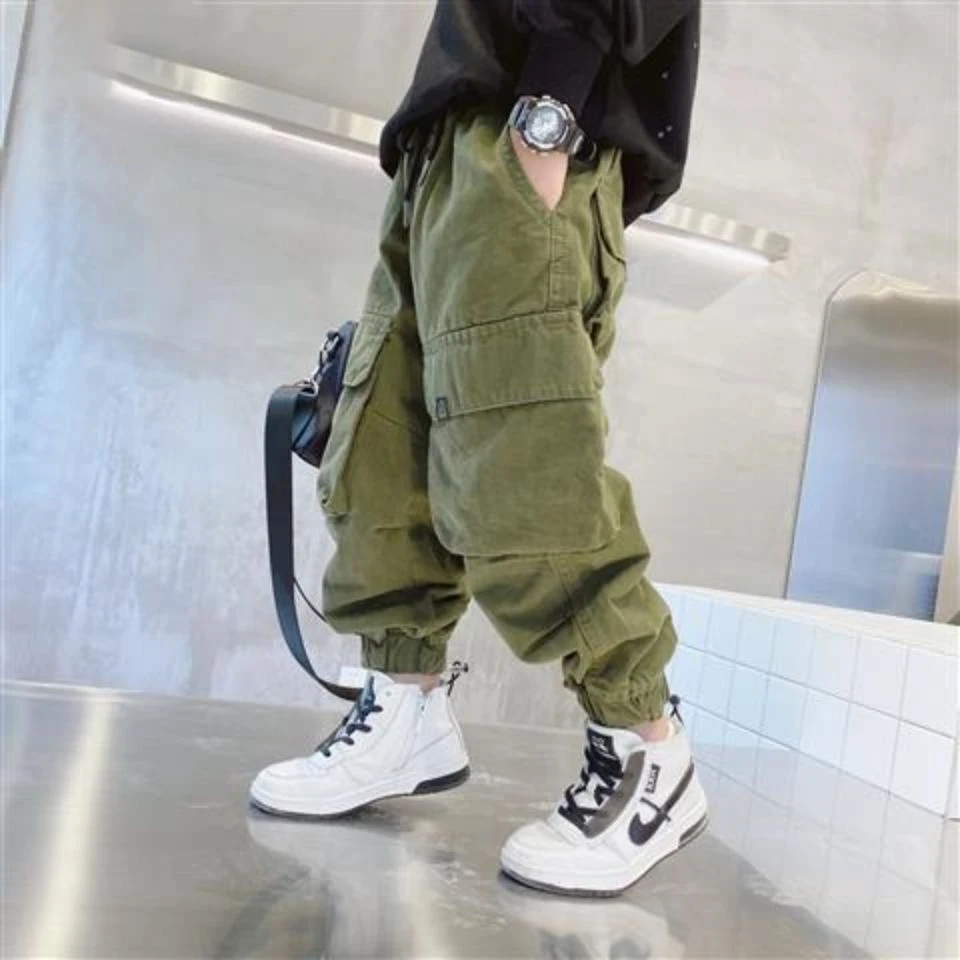 Boys Cargo Pants Winter Autumn Thick Boys Trousers Casual Kids Fleece Sport Pants Teenage Children Clothes For 110-170cm