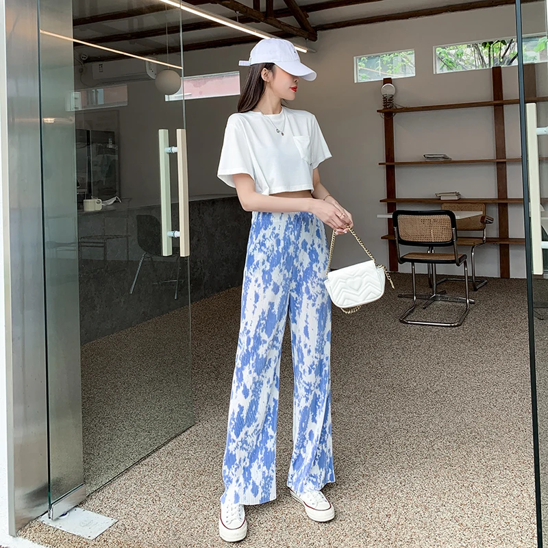 levis jeans Summer casual wide leg pants women's large size high waist drape loose loose tie dye straight trousers denim jeans