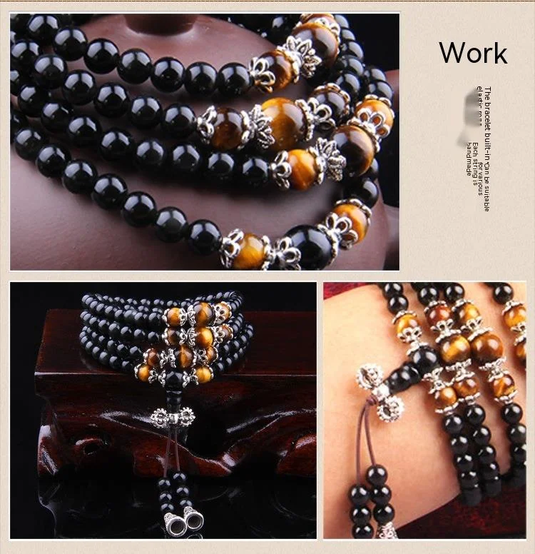 Bracelet en cristal naturel obsidienne perles bijou cadeau_voghion.com