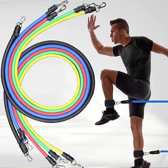 11pcs TPE Resistance Band Set Fitness Band Pull Rope Elastic Training Band With Door Anchor Handles Carry Bag Legs Ankle Straps 3