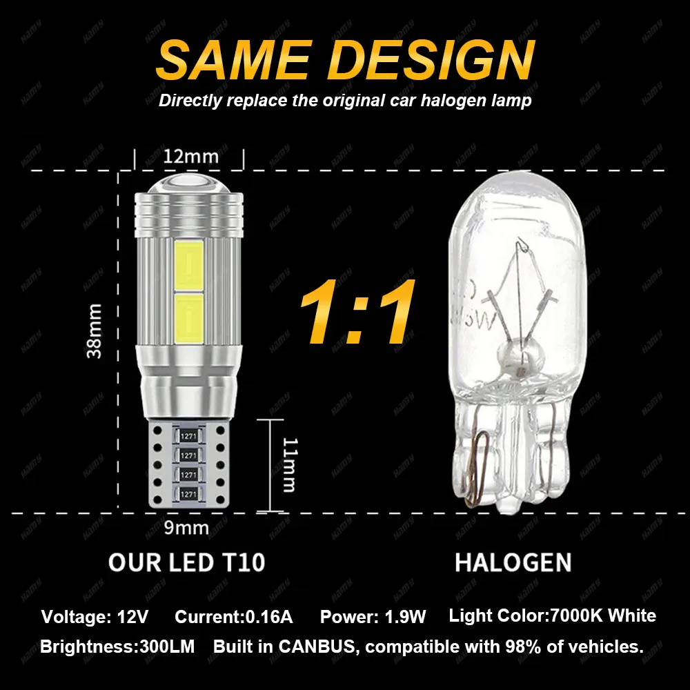 ڵ LED ȣ 194 LED ,  , 12V 10SMD, 6500K ȭƮ  ̵ Ʈũ ȣ , T10 W5W, 2 
