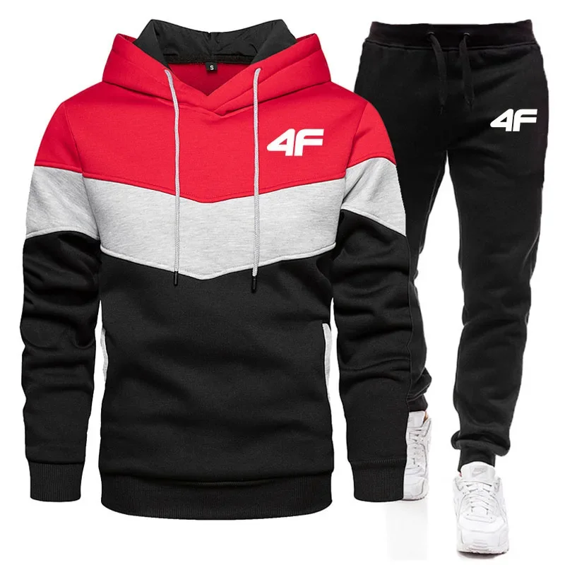 2-Piece Fleece Tracksuit for Men, Thick Hoodies and Pants, Warm Sportswear Suit, Hip Hop Trend Clothing, Winter and Fall 3