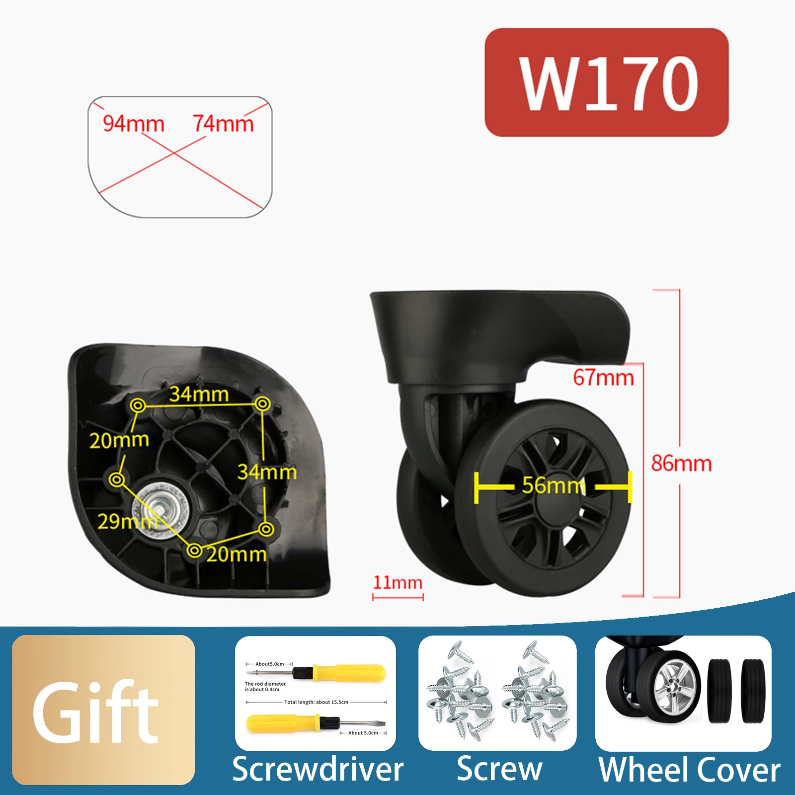 

W170 Luggage Wheel Trolley Case Noise Reduction Mute Detachable Universal Wheel Wheels For Suitcase Suitcase Set Travel Carrier