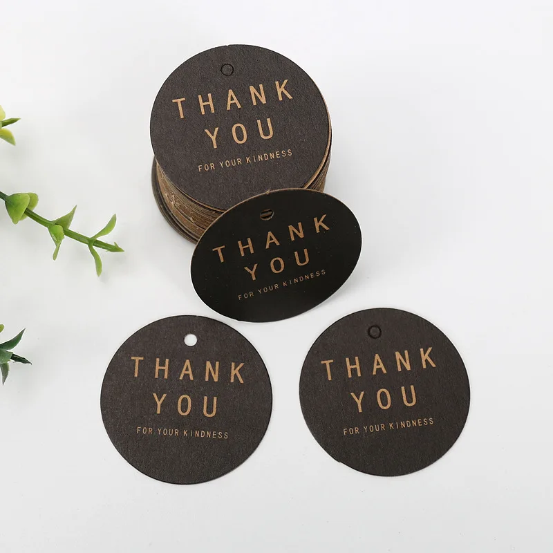 100pcs 4cm Round Kraft Paper Tags Thank You Merci Love Print Tag Labels Handmade Product Garment Shoes Hang Tag DIY Accessories