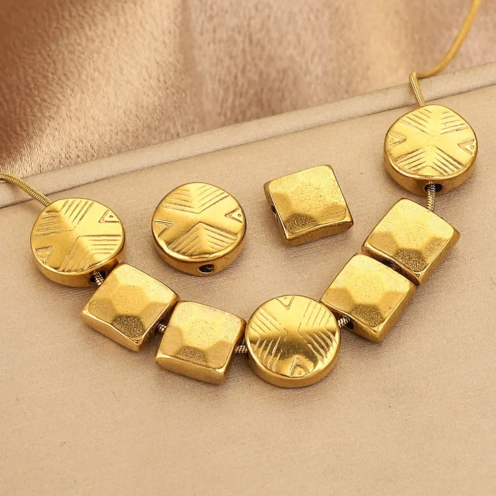 Stainless Steel Round Square Bead Globular Bead Gold Plated Positioning Bead DIY Jewelry Accessories 2
