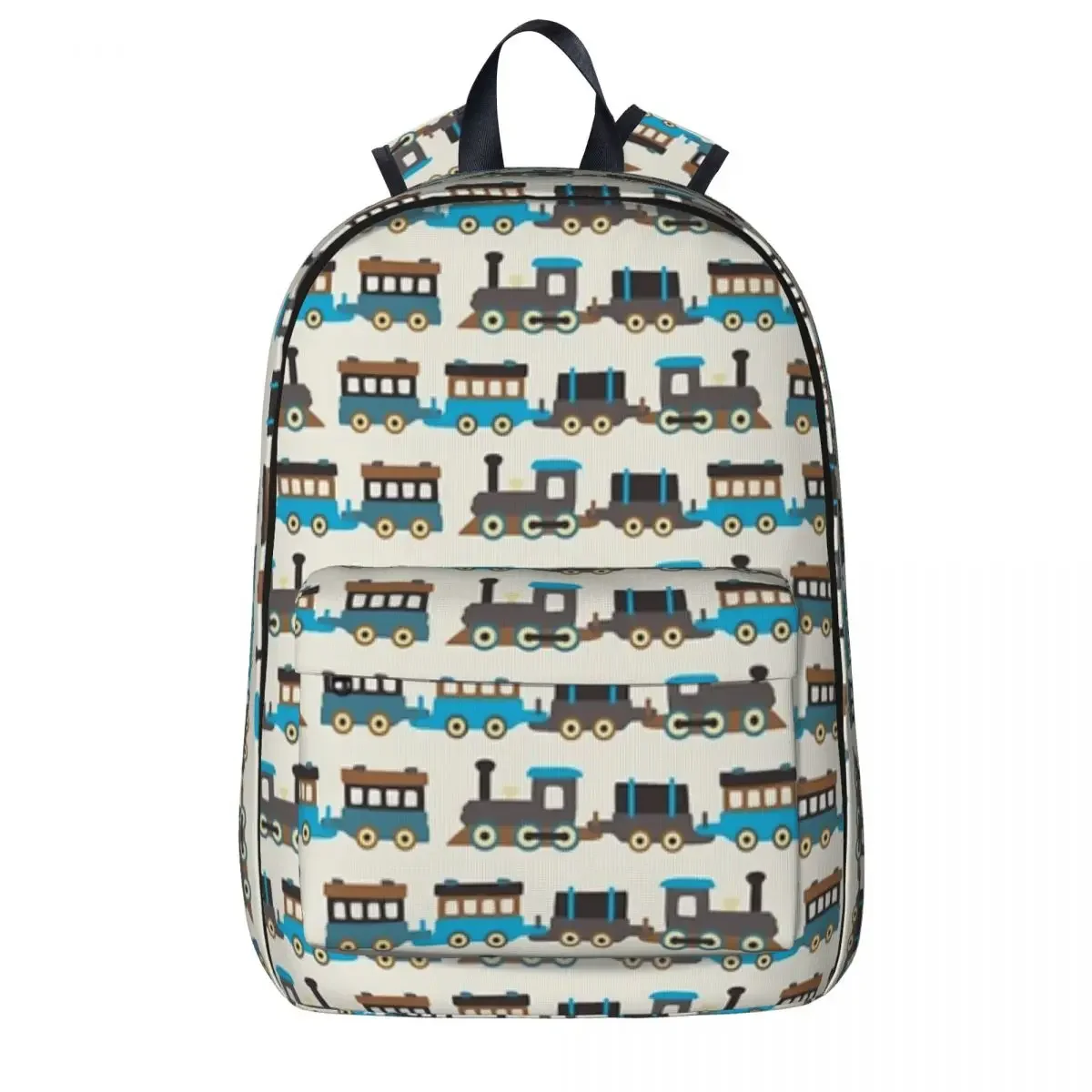 

Blue And Brown Wooden Toy Train Backpack Large Capacity Student Book bag Shoulder Bag Laptop Rucksack Waterproof Travel Rucksack