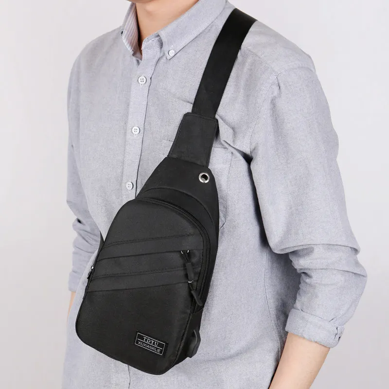 Outdoor Men Crossbody Bag Canvas Large Capacity Casual Shoulder Bag With USB Charge Hole