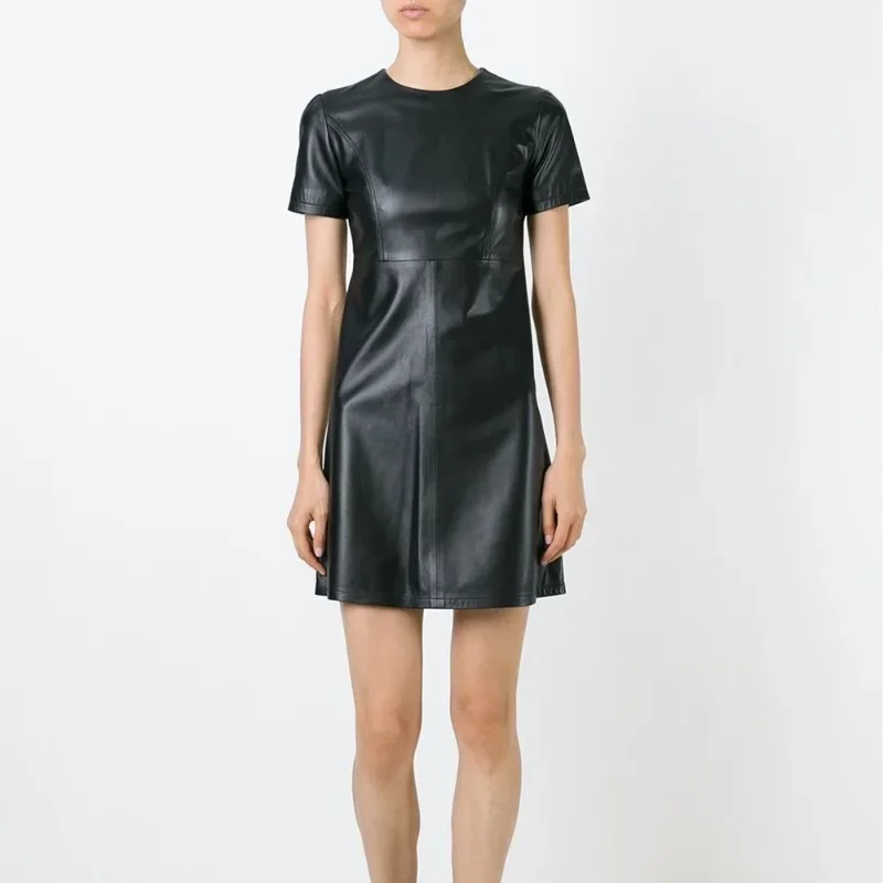

Black Leather Dress Genuine Lambskin Women Fashion Short Dress