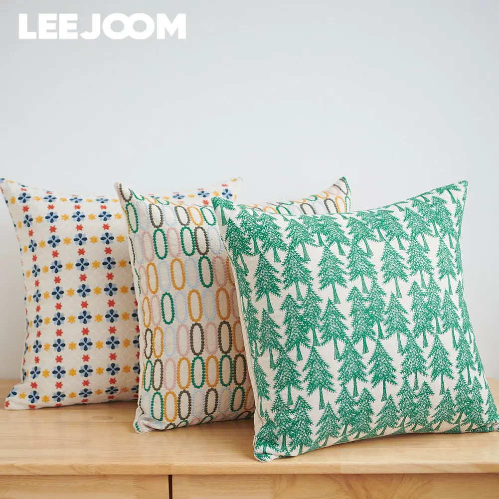 

Leejoom Christmas Tree Pattern Linen Cotton Fabric Cushion Cover Pillow Cover for Living Room 45x45cm 1PC