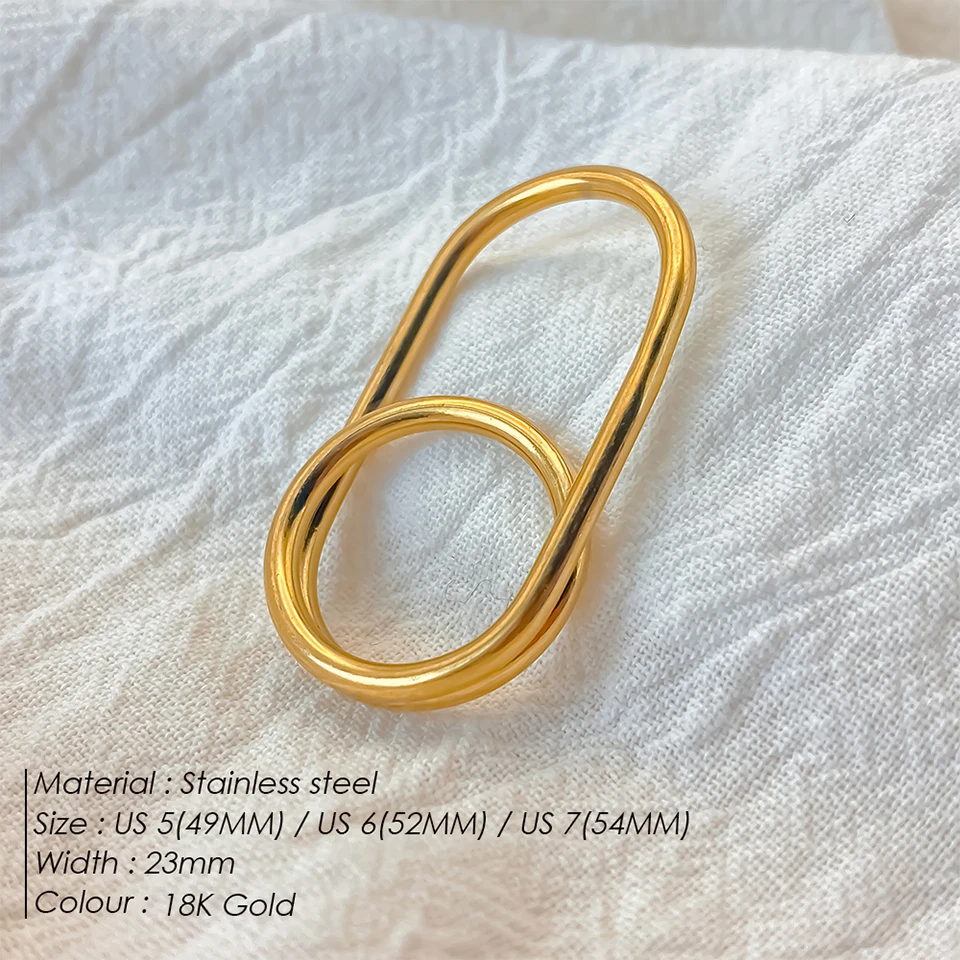 Hiraeva Damen-Doppelring: Einzigartiges Design mit sich kreuzenden Linien, 18K vergoldeter Edelstahl, Modeschmuck – Detail 1