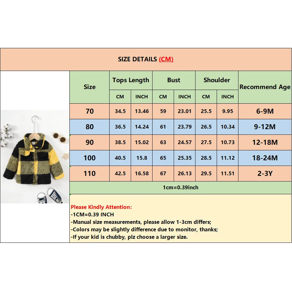 Toddler Baby Boys&Girl Warm Plush Long Sleeved Jackets in Winter Plaid Coat Button Cardigan Fashion Baby Clothes 0-3 Years