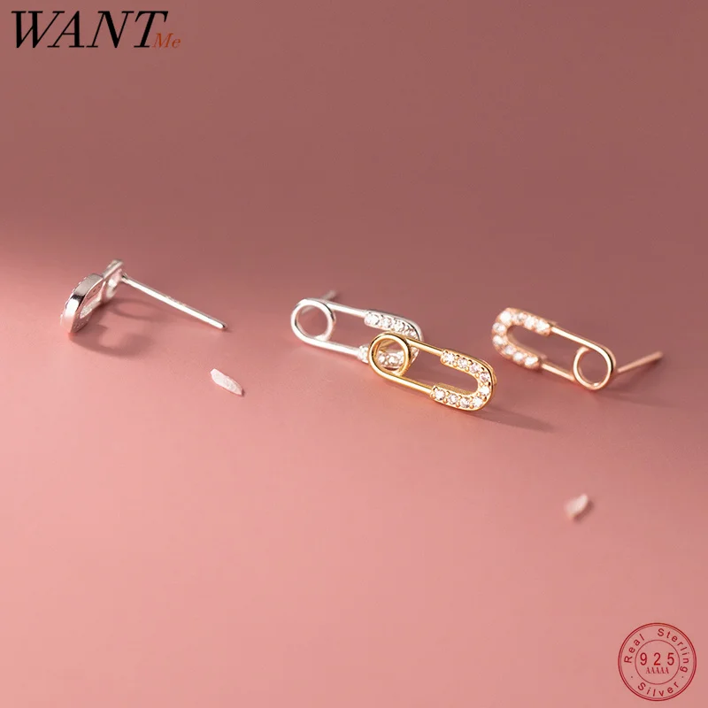 

WANTME 925 Sterling Silver Fashion Hollow Simple Luxury Zircon Pin Stud Earrings for Women Charm Teens Daily Jewelry Accessories