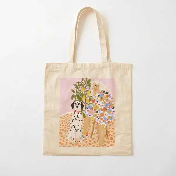 

Lady And Dalmatian Cotton Canvas Bag Reusable Tote Women Ladies Fabric Designer Foldable Printed Fashion Casual Handbag