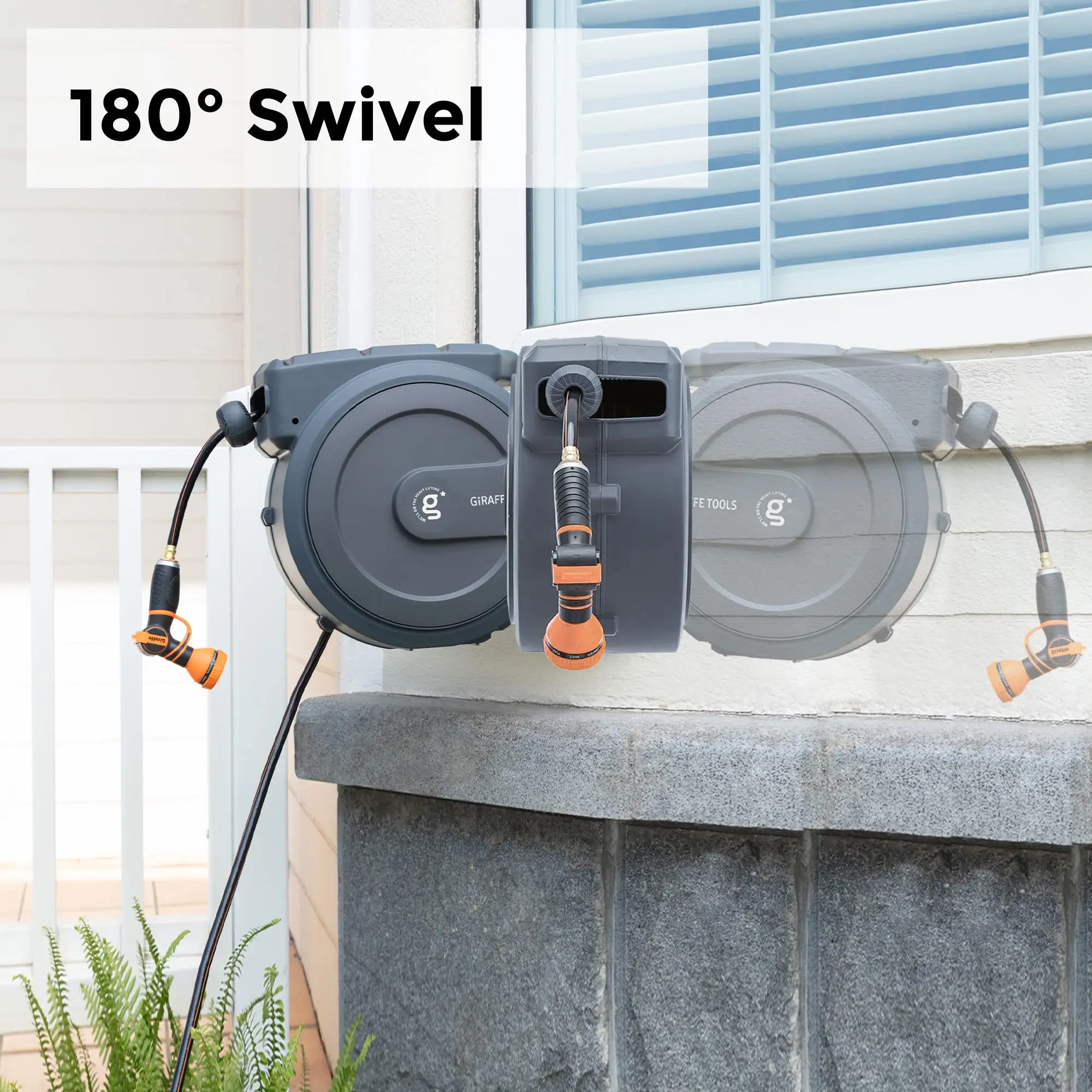 Giraffe Tools AW30 Garden Hose Reel Retractable 1/2" x 100 ft Wall Mounted Water Hose Reel 3