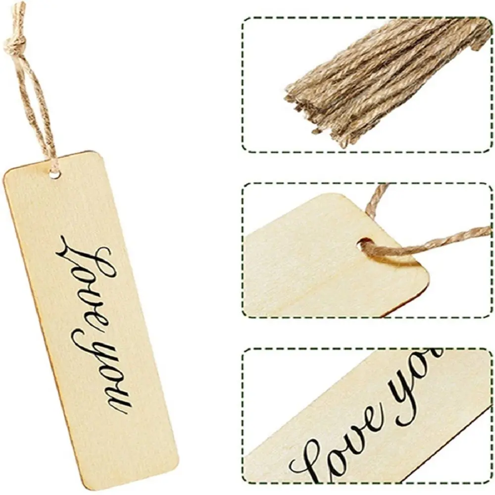 Wooden Bookmark With Rope 10PCS Blank DIY Handmade Craft Unfinished Labels Indexes School Office Desk Supplies
