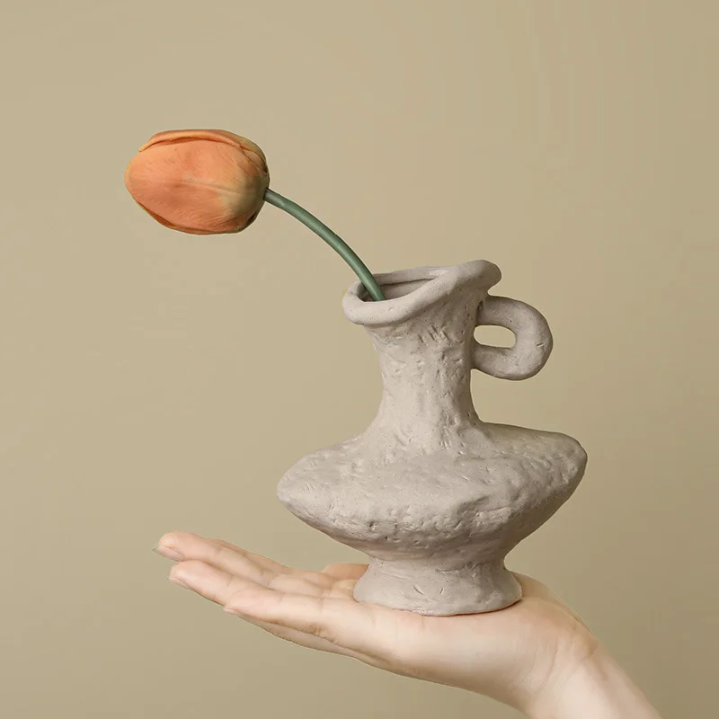 Simple wabi-sabi embryo ceramic clay vase pottery decorative