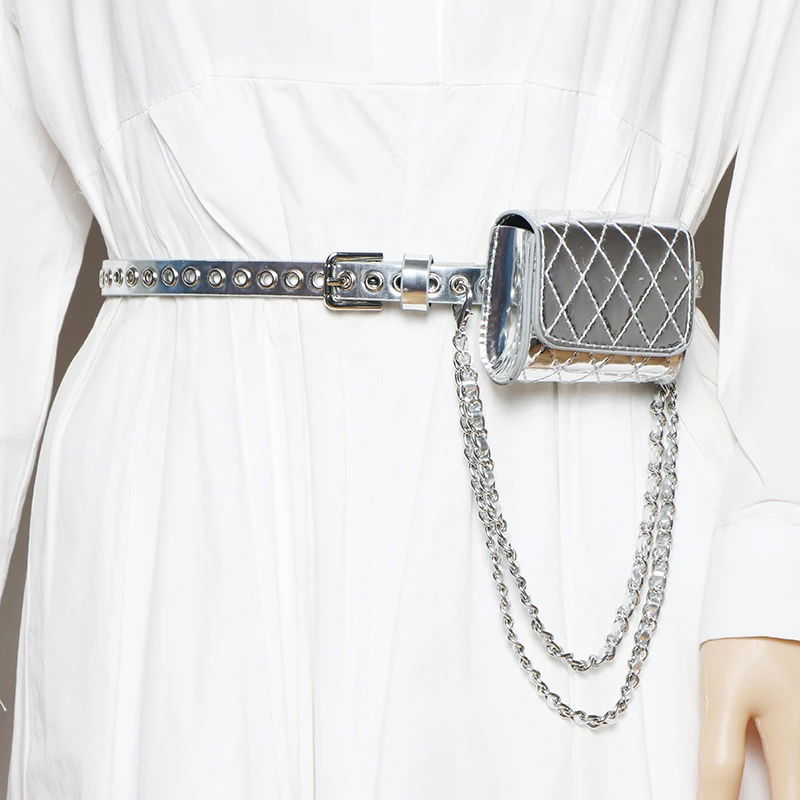 

Винтажные миниатюрные Поясные Сумки из искусственной кожи с рисунком ромбовидной решетки, женский модный поясной ремень из искусственной кожи с сумкой для помады, милые поясные сумки для девочек