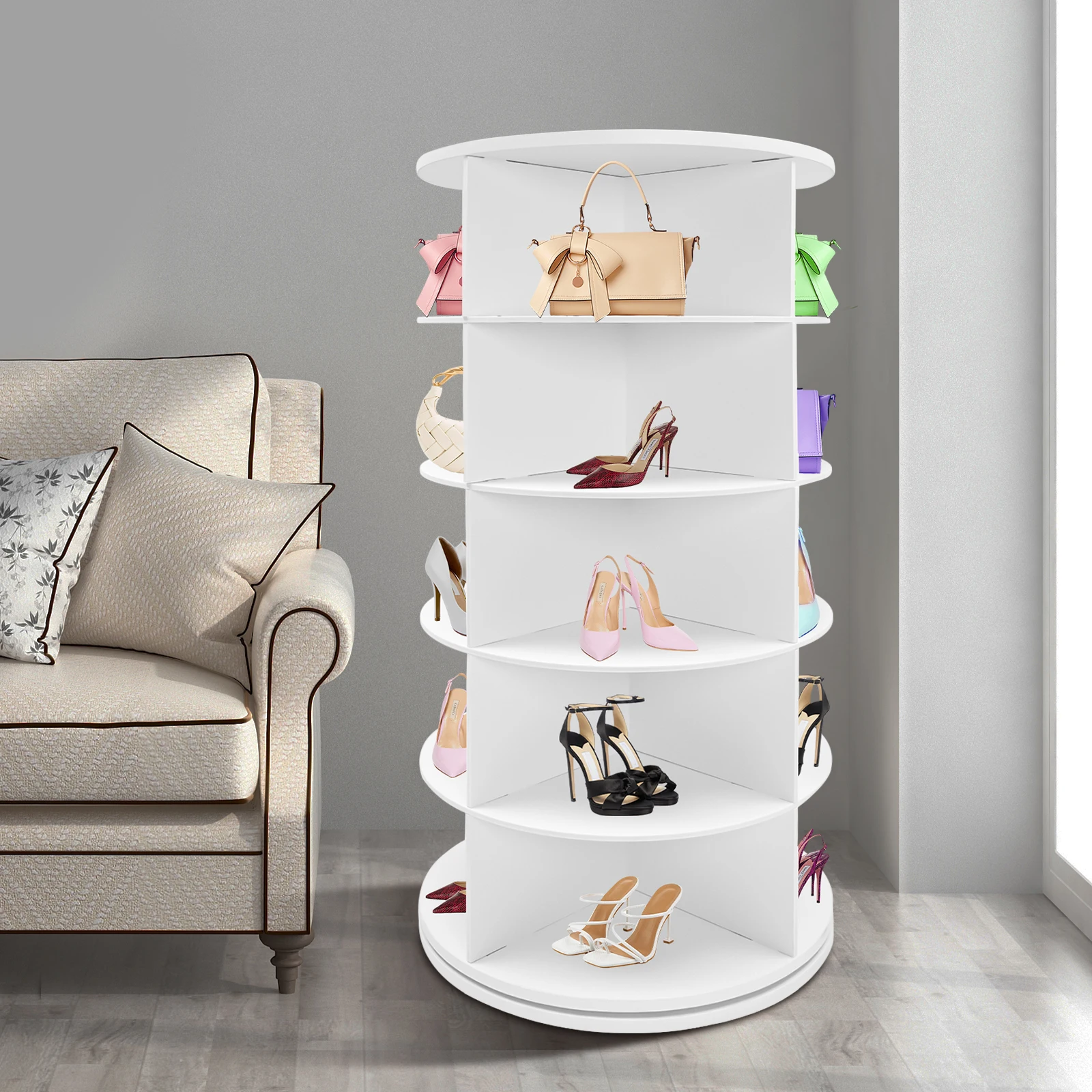 20 Pairs 5-tier Rotating Shoe Rack Free Standing Shoe Rack Shoe Organizer for Entrance Livingroom Bedroom Cloakroom 3