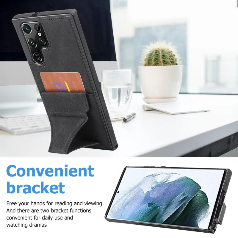 Leather Card Holder Stand Case with Shockproof Foldable Kickstand Cover