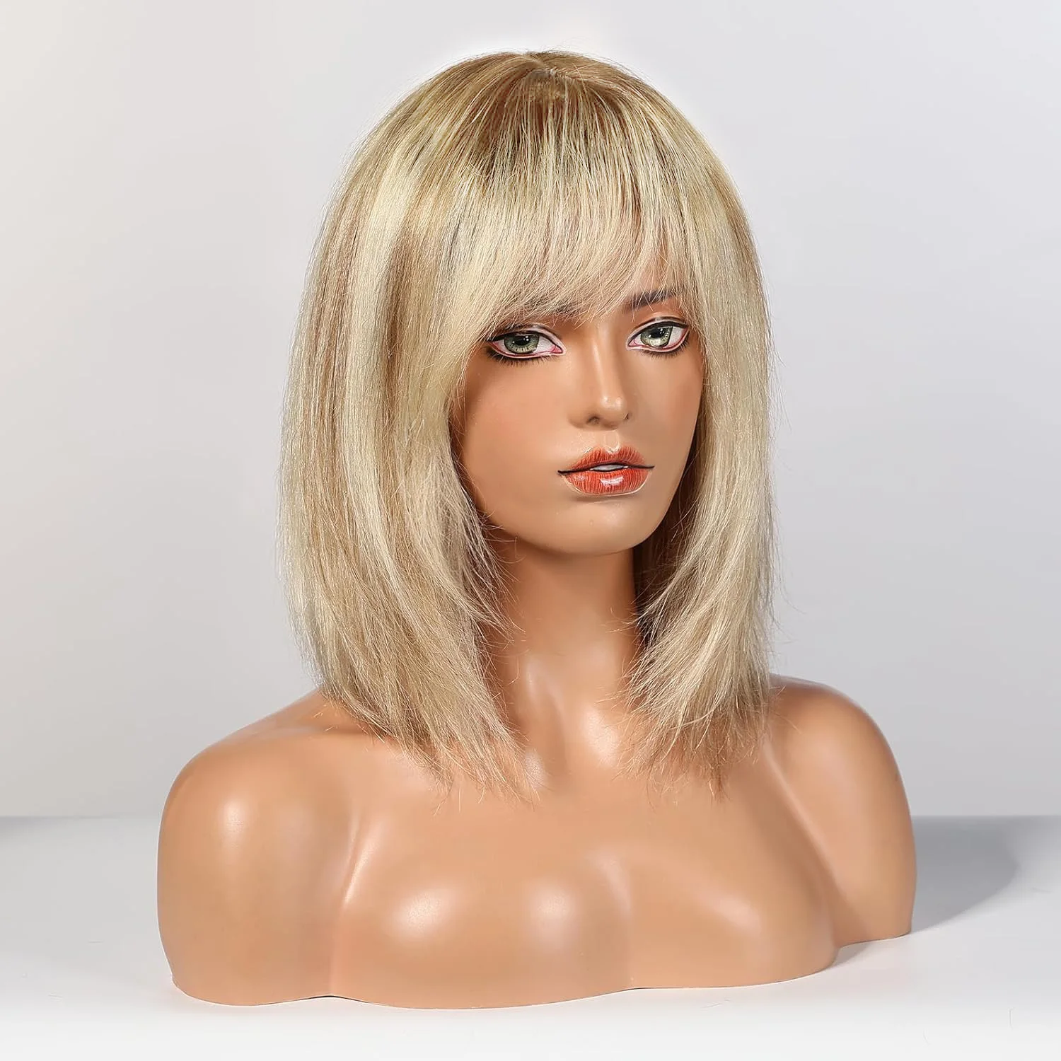 Perruque Femme 12 Pouces Blonde Ombré Brun Avec Frange - Synthétique - Neuf Avec Étiquettes