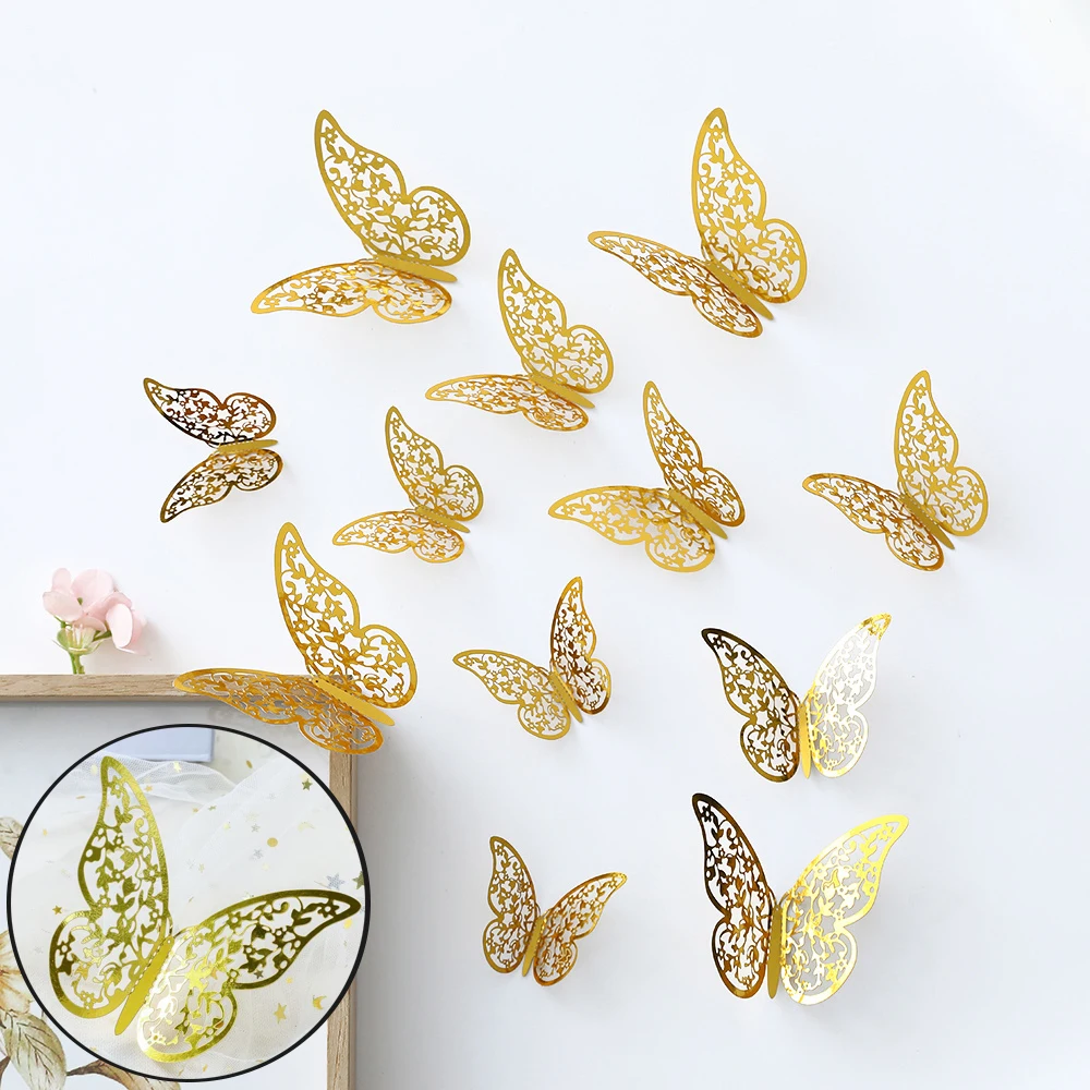12Pcs/Set 3D Gold Butterflies Home Decor Rose Gold Silver Chrome Gold  Butterfly Stickers for Wall Home Party Decor Supplies - AliExpress