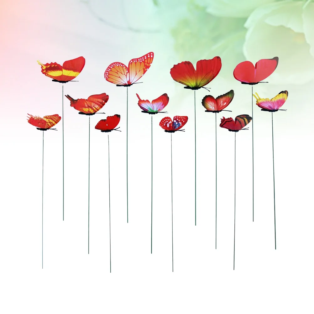 

12PC Artificial Set Stick Beautiful Decor for Home Store Garden Grassland (Red)