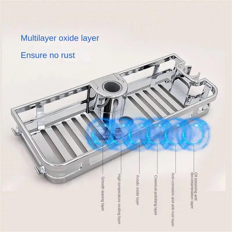 Bathroom Tray Stand Storage Rack Anti Organizer Rectangle Lifting Rod No Drilling Shower Shelf Lifting Removable