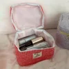 Large Capacity Cotton Makeup Bag Women Checkered Brushes Storage Bag Sweet Cute Travel Toiletry Bag Casual Ladies Soft Organizer 5