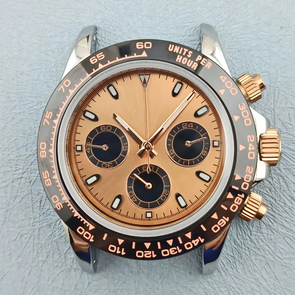 40mm 316L stainless steel sapphire glass case with 10BAR waterproof, suitable for VK63 movement gold and rose crown