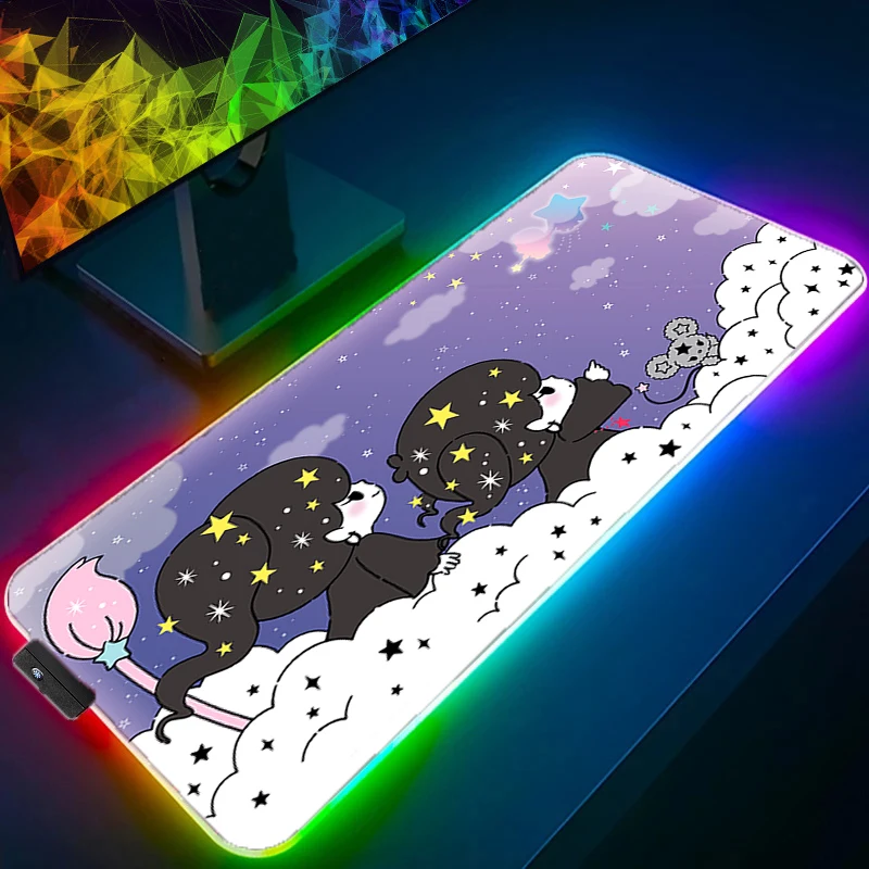 Little Twin Star Anime Kawaii RGB Large Mousepad XL Keyboard Gaming Rubber Mouse Pad Laptop LED Luminous Table Mat Office Carpet purple neon city rgb anime mouse pad computer office led backlight mousepad xxl keyboard luminous game mouse mat large pc carpet