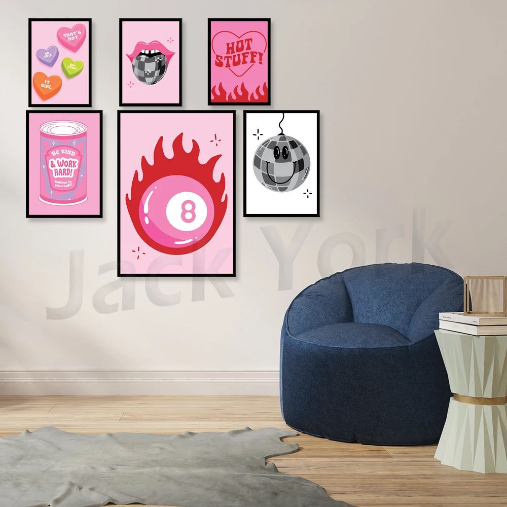 Rubeoxn Vintage Funky Black And White Canvas Wall Art 70s Quirky Girly Eyes  Lips Room Aesthetics Poster Preppy Aesthetic Abstract Prints Trendy