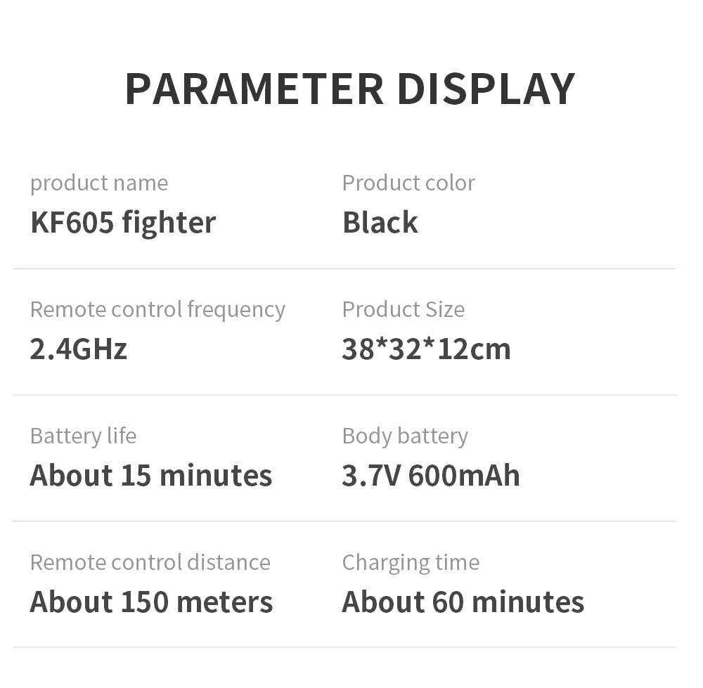 kF605 Polystyrene Glider Rc Plane Gyroscope, PARAMETER DISPLAY product name Product color KF6OS fighter Black Remote control