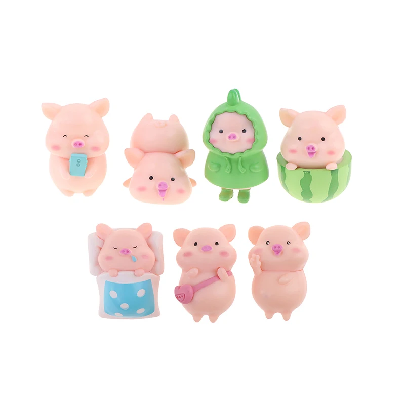 

7 шт., маленькая Статуэтка милой свиньи, маленькая фигурка, ремесла, фигурка, орнамент, миниатюры