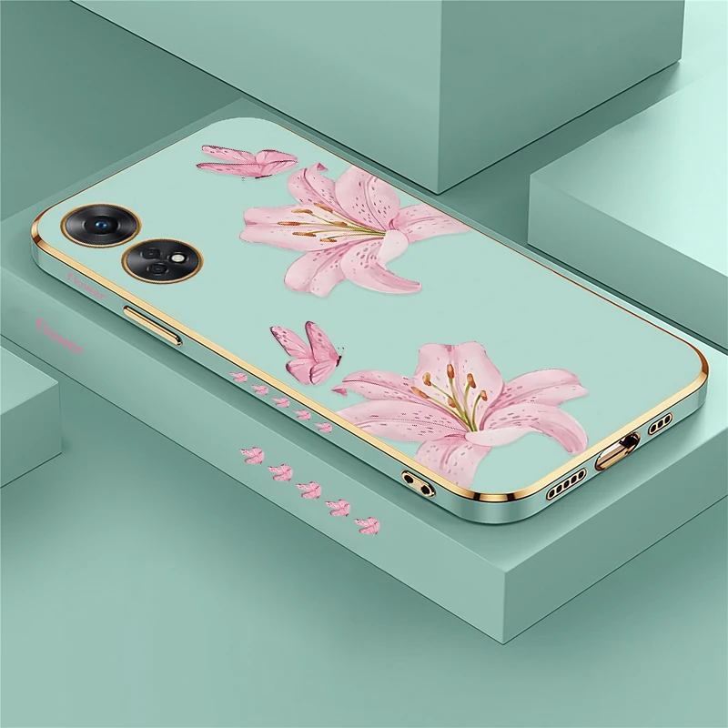 Floral Butterfly Pattern Shockproof Silicone Case with Plated Edges