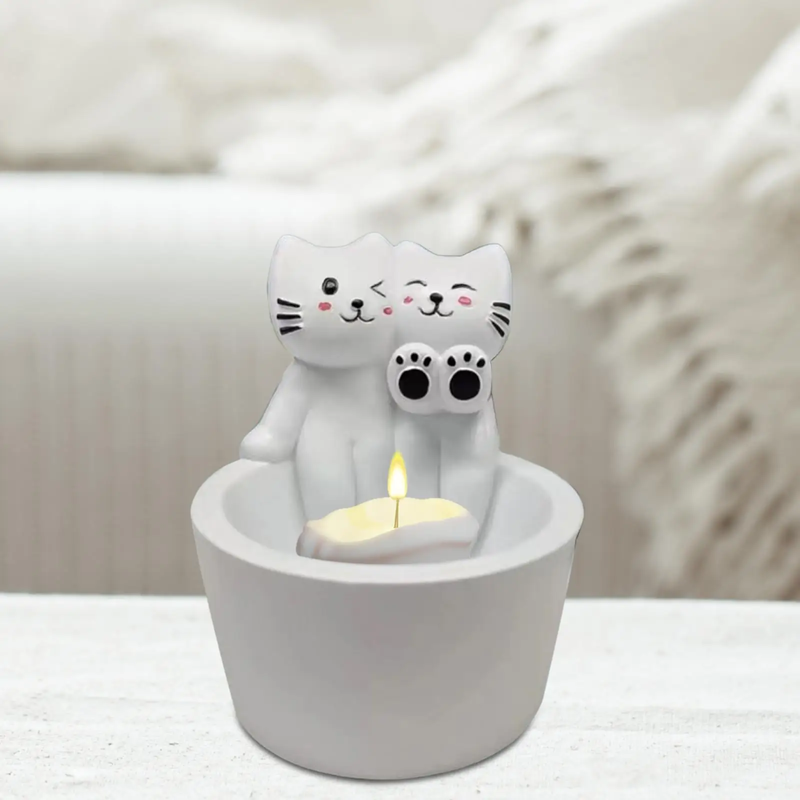 Resina Kitten Candle Holder, Aromaterapia Candlestick Pilar, Escritório, Casa, Desktop, Ornamento Decorativo, Birthday Gift, Bonito