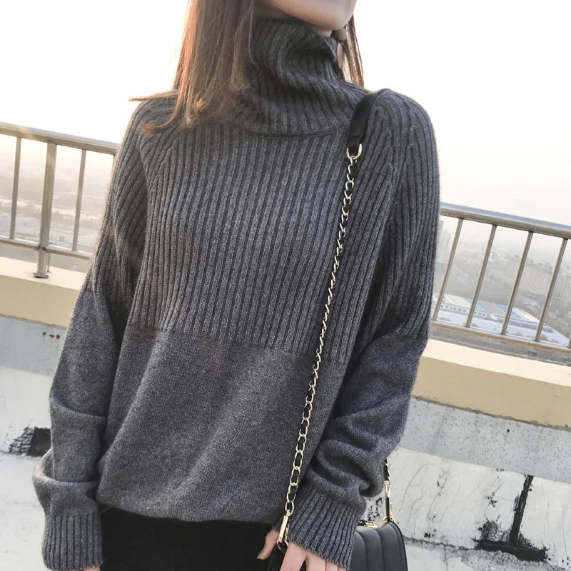 

2023 New Fashion Winter Korean Sweater Women Turtleneck Warmth Pullovers Solid Stretch Striped Top Knit Harajuku Fall Clothes