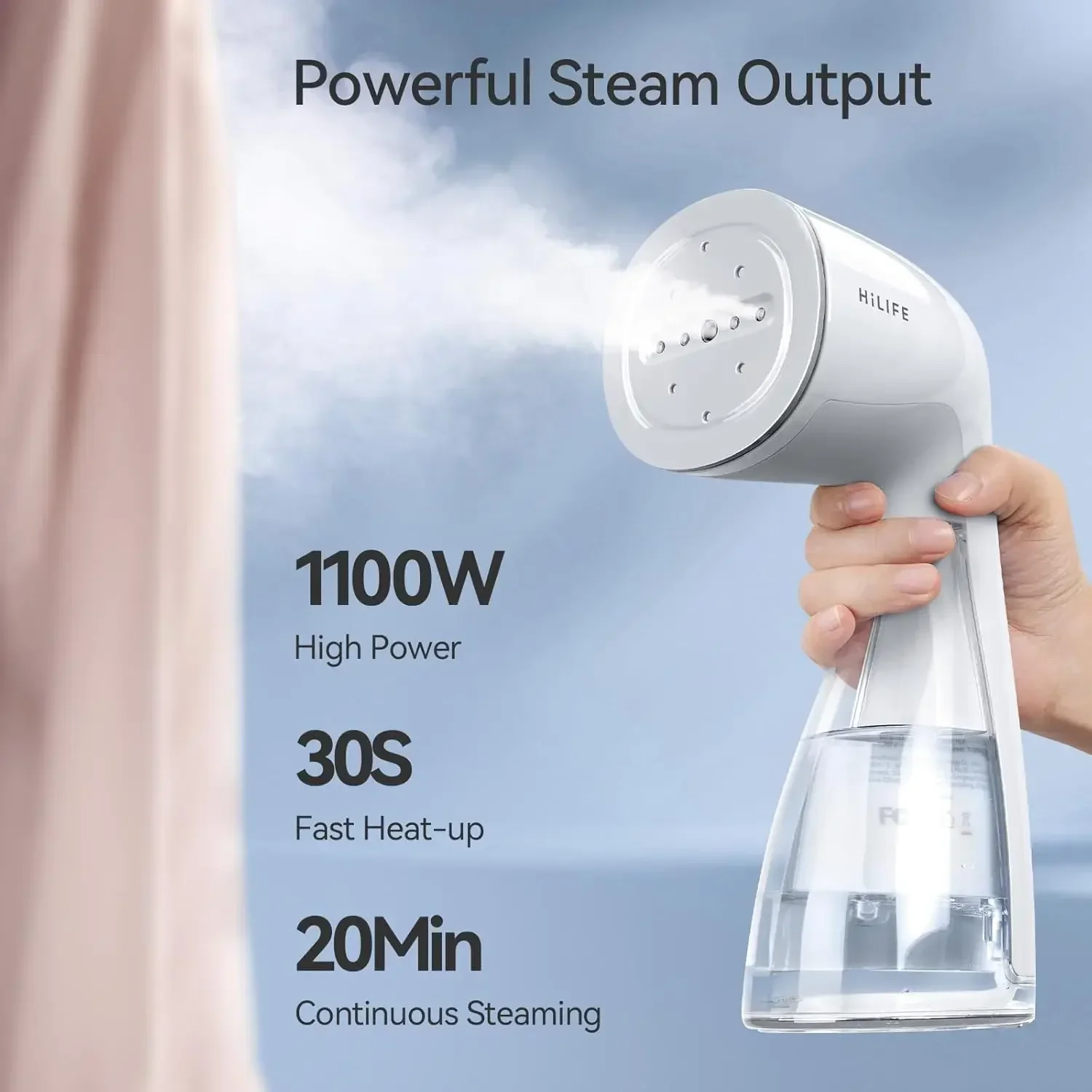 Clothes steamer 1100W, 300ml Large capacity, fast wrinkle removal Suitable for all fabrics Small and portable travel steamer