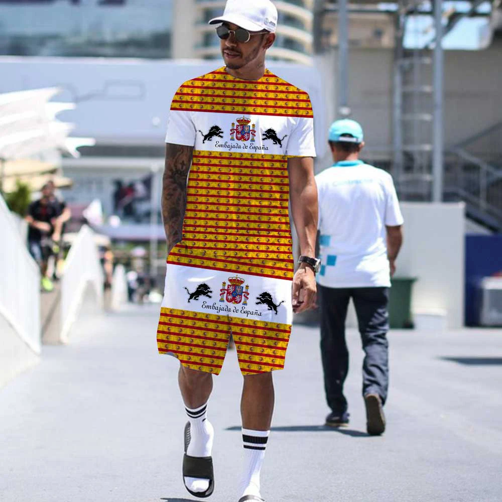 Men Tracksuit 2 Piece Set Summer Oversized T Shirt Sets O Neck 3D Printed Fashion Casual Shorts Harajuku Clothes Streetwear