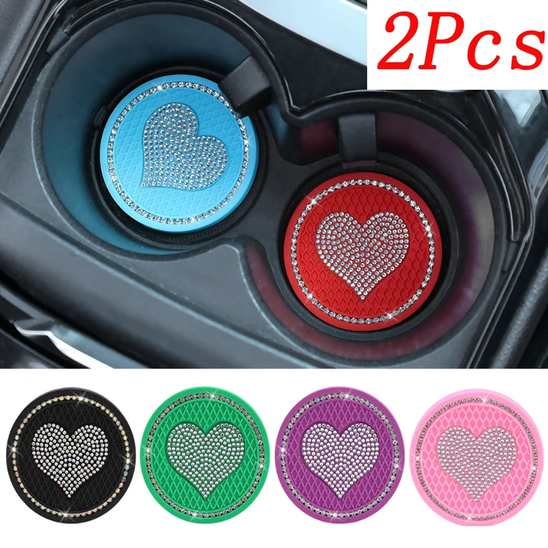 2Pcs Heart Shape Car Colorful Coaster Water Cup Anti-slip Pad Mat Silica Waterproof Interior Decoration Car Styling Accessories