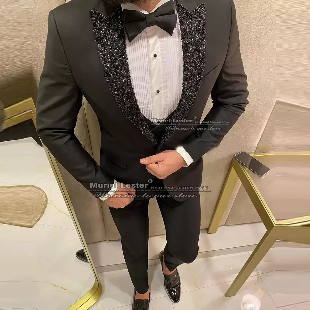 の有名通販サイトやブランド 黒スパンコールスーツメンズスリムフィットウェディングタキシード衣装3個オムフォーマルビジネスブレザー ベスト パンツカスタムメイド花婿の付添人 ガチ研究 Www Escolasaka Com