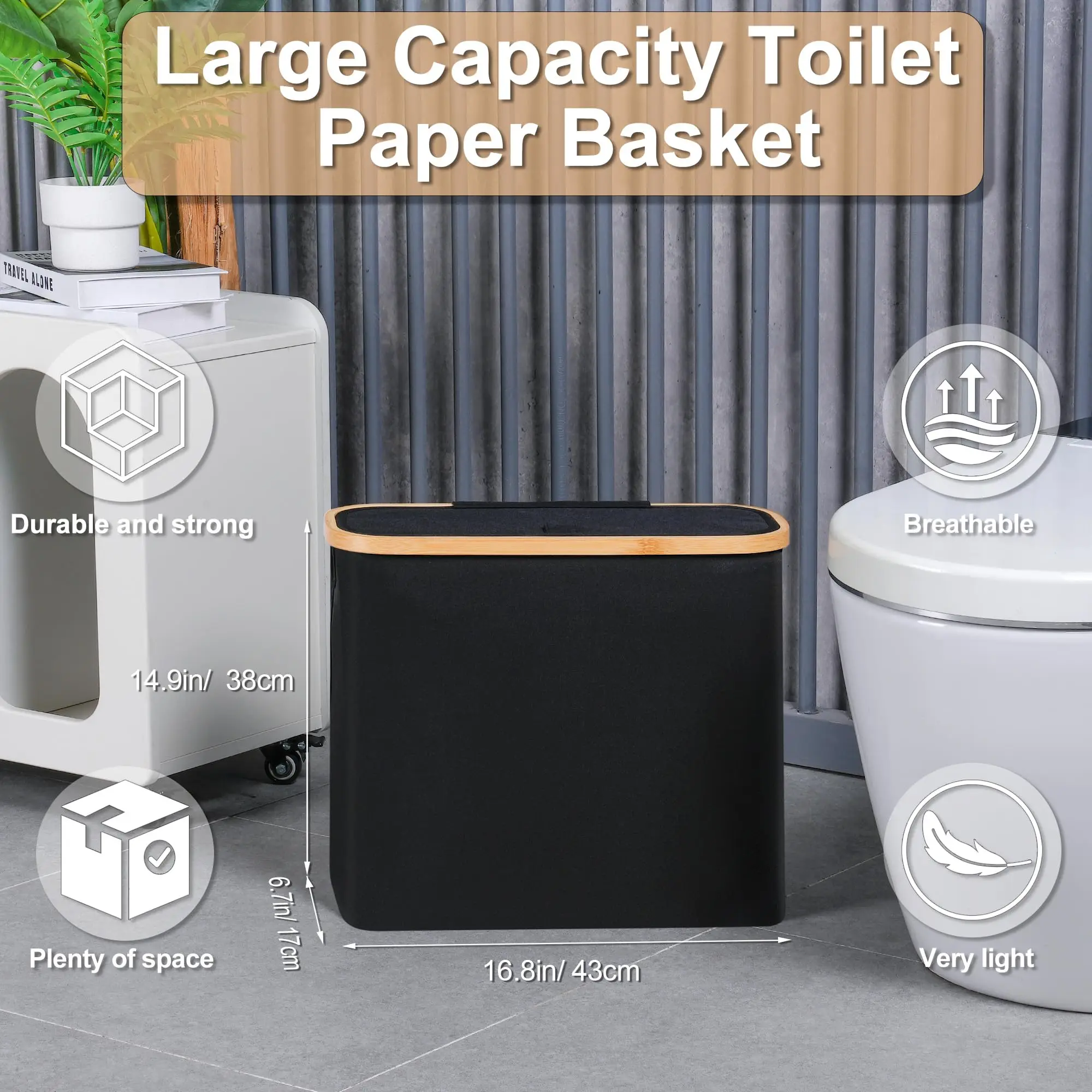 Toilet Paper Basket 28L Toilet Paper Storage with Lid for Bathroom Free Standing Holder Organizer Holds Up to 9-12 Rolls 2