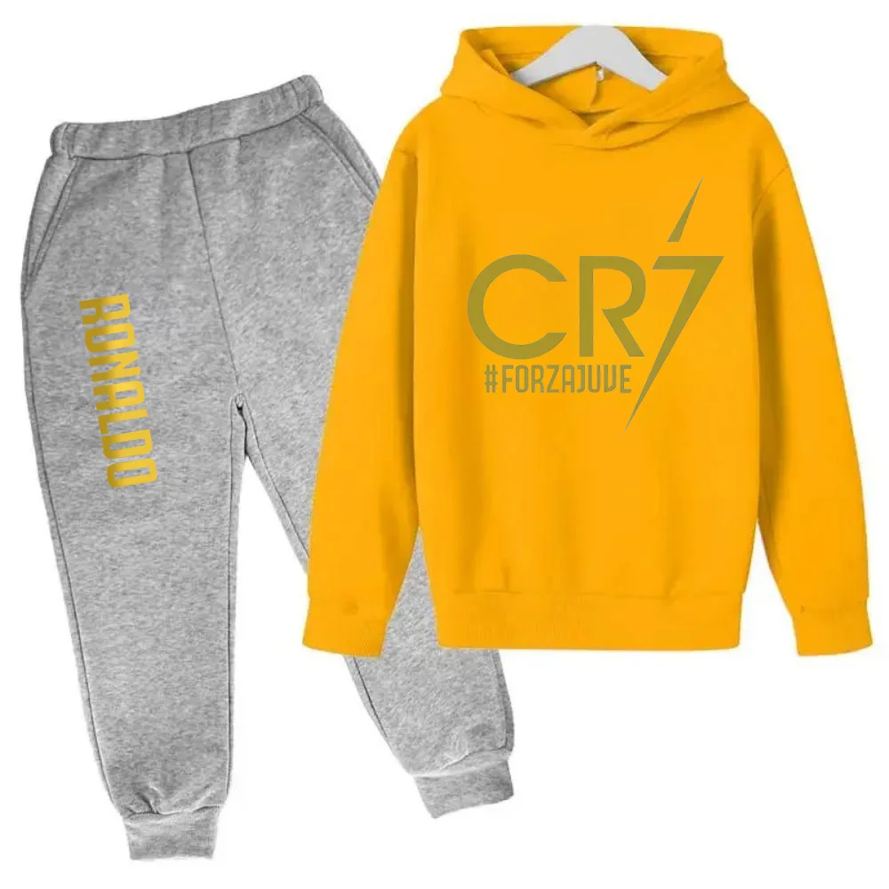 thumbnail image 1 of Conjunto de 2 piezas de sudadera y pantalones CR7 de ídolo de fútbol de primavera y otoño para niños, adecuado para deportes, ocio, moda, chándales para niños y niñas, 1 of 5