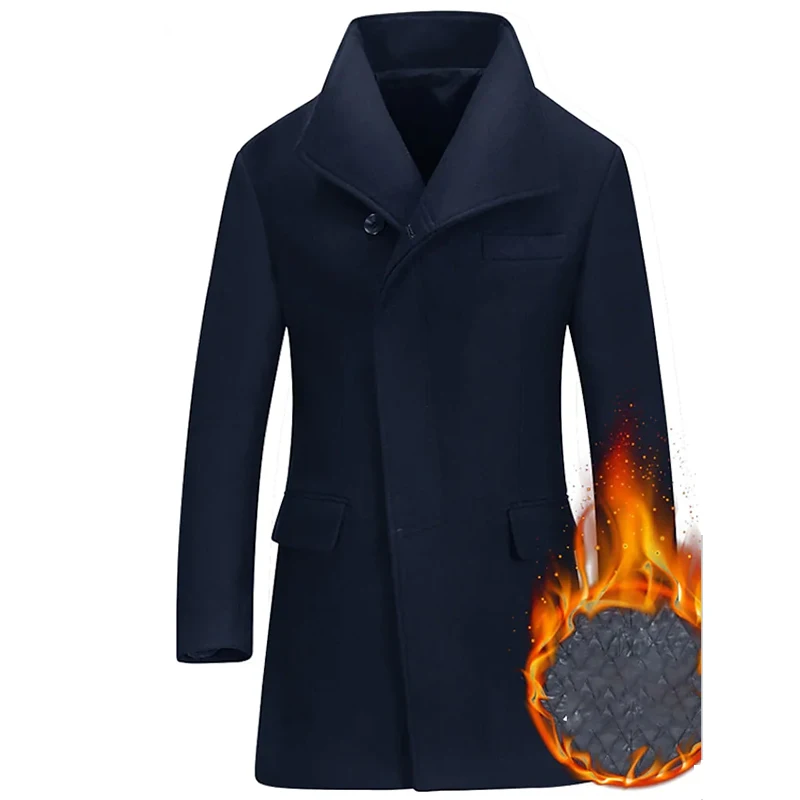 

Men's Winter Wool Coat Daily Wear Outerwear Clothing Apparel Fashion Warm Ups Solid Colored Pocket Turndown Single Breasted